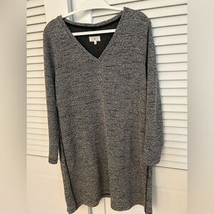✅ LOU & GREY SWEATER TUNIC DRESS V-NECK BLACK/GRAY POCKETS SIZE XL